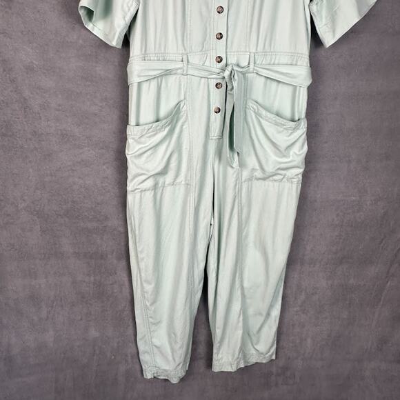Madewell Jumpsuit Womens 14 Mint Green Top Stitched Coveralls Belted Cropped - Picture 4 of 16